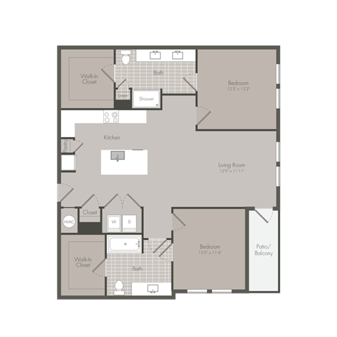 Floor plan for 2 beds, 2 baths, 1245 sqft